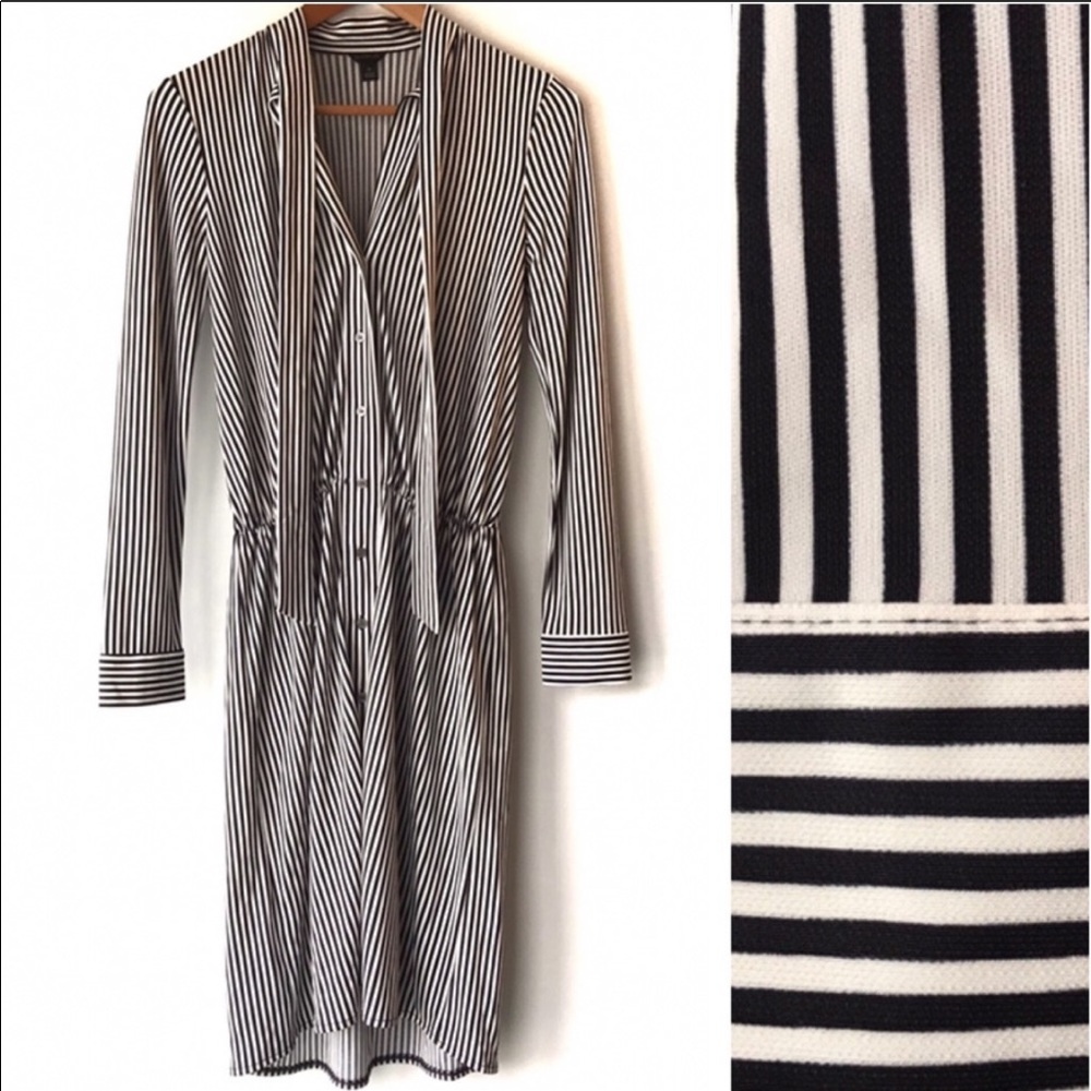 Ann Taylor Black & White Striped Dress XS